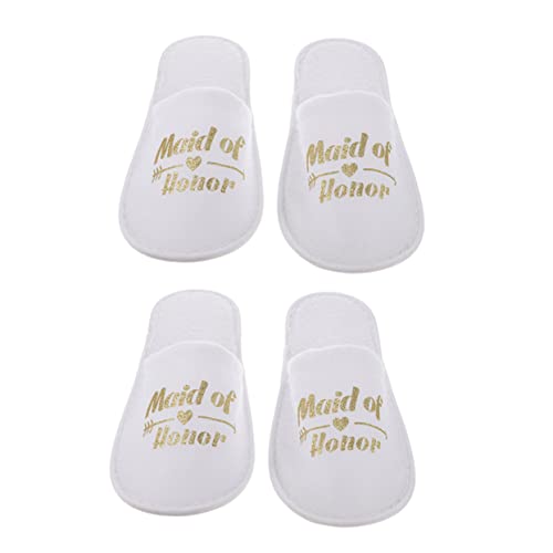 minkissy 2 Paar Brautjungfer Hausschuhe Hochzeit Brautjungfer Pantoffel Weiße Frottee Pyjama-party-slipper Braut Brautjungfer Pantoffel Pyjama-party-hausschuhe Spa Geschenk Reisen Stoff von minkissy