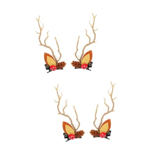 minkissy 2 Paar Weihnachten Glow Barrette Elch Hörner Haar Griff Clip Weihnachten Haarspangen Geweih Hirsch Horn Haarspangen Pilz Mädchen Haarspangen Zweig Haarspange Miss Christmas Socken Harz von minkissy