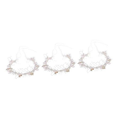 minkissy 3st Kopfschmuck Für Kinder Blumenmädchen-kopfbedeckungen Für Ornament-stirnband Haarschmuck Für Kinder Kristallgirlande Blumenkopfschmuck Hochzeit Legierung Weiß Schal Fräulein von minkissy