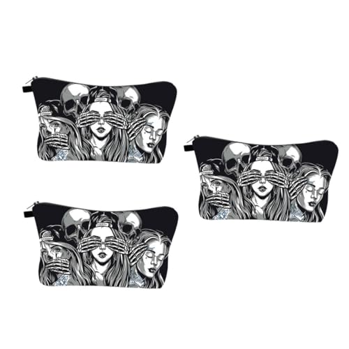 minkissy 3St Totenkopf-Kosmetiktasche Damenhandtasche Geldbörsen mit Rundum-Reißverschluss für Damen Make-up-Taschen Aufbewahrungstasche Make-up-Tasche mit Digitaldruck Schädel Wäschesack von minkissy