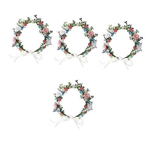 4 Stück Brautkranz Stirnband Haar Blumen Brautkopfschmuck Für Die Hochzeit Frauen Stirnband Blumengirlande Winterparty-stirnband Damen Stirnbänder Kind Rose Zubehör Drahtschleife von minkissy