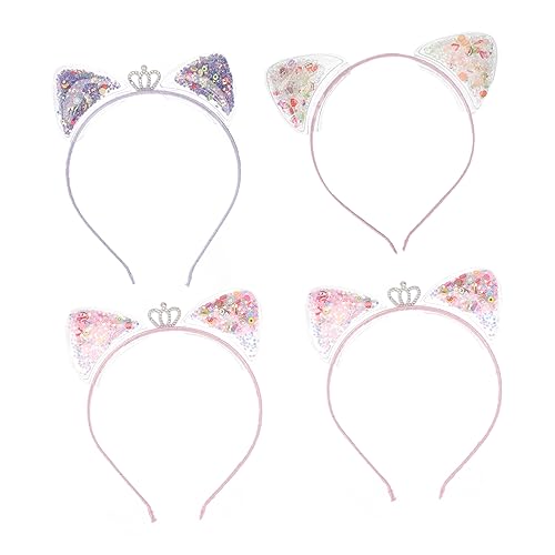 minkissy 4 Stück Zähne Niedliches Mädchen Baby Haarschmuck Kinder Glitzern Stirnband Sü?e Katze Stirnb?nder Kindergeburtstagsfeier Stirnband Katzenohr-haarreifen Schal Rutschfest von minkissy