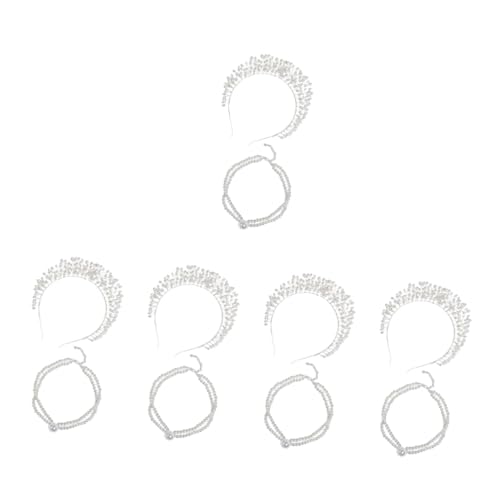 minkissy 5 Sets Haarschmuck Braut Kopfschmuck Dekorative Halskette Frauen Haar Stirnband Dünne Stirnband Braut Zubehör Exquisite Perlenkette Kombination Zinklegierung Braut Einzigartig von minkissy