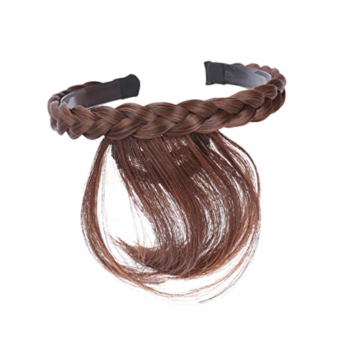 minkissy Damen Schmuck Stirnband Mit Pony Geflochtener Haargummi Haartopper Mit Pony Perücken Stirnband Braune Perücke Mit Pony Perücken Mit Pony Schwarze Perücke Schlank Fräulein Flechten von minkissy