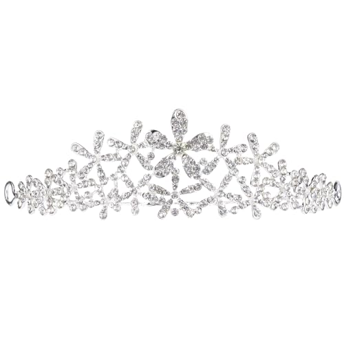 Schnee Kristall Krone Schneeflocke Tiara Braut Strass Kristall Prinzessin Krone Strass Krone für Frauen Festzüge Braut Tiara Hochzeitskleid Zubehör Abschlussball Strass Pompon, von minkissy