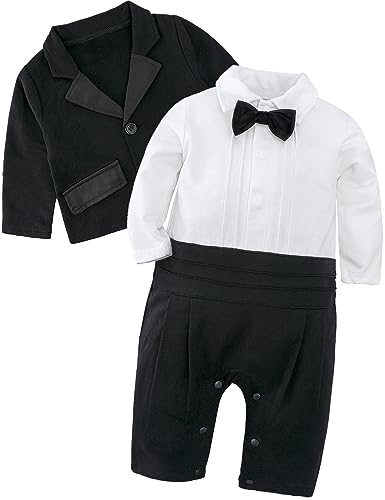 mintgreen Baby Anzug Junge Hochzeit, Kleinkind Gentleman Blazer Strampler Fliege Outfits, Schwarz, 9-12 Monate, 80 von mintgreen