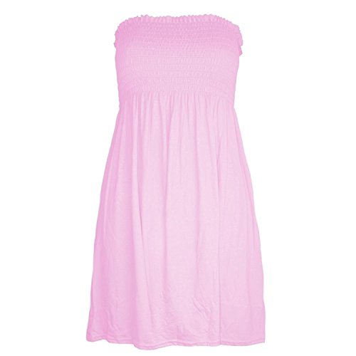 mix_lot Neue Frauen-Scher Boobtube Bandeau-trägerlose/ärmelloses Top Klar Damen sexy Sommer-Strand-Kleid Oben klein mittel Plus Size Freizeitkleidung Größe 36-50 (XXL 48-50, Baby PINK) von mix_lot