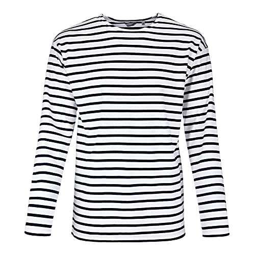 Bretonisches Herren Shirt gestreift Langarm Baumwolle maritim Ringel-Look Streifenshirt (04 weiß/blau, 52) von modAS