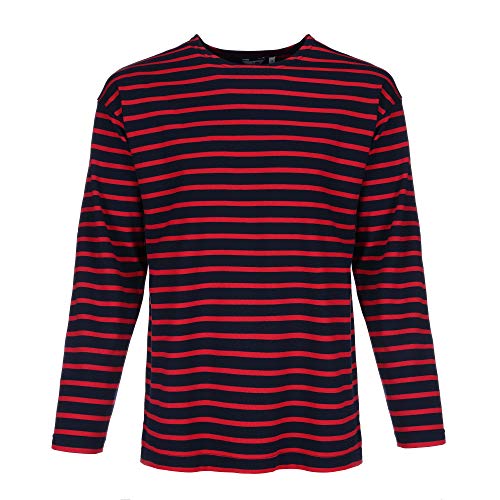 Bretonisches Herren Shirt gestreift Langarm Baumwolle maritim Ringel-Look Streifenshirt (13 blau/rot, 52) von modAS