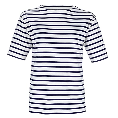 modAS Bretonisches Damen-T-Shirt mit U-Boot Ausschnitt - Ringelshirt Kurzarm Basic Shirt Gestreift aus Baumwolle in Weiß/Blau in Größe 40 von modAS