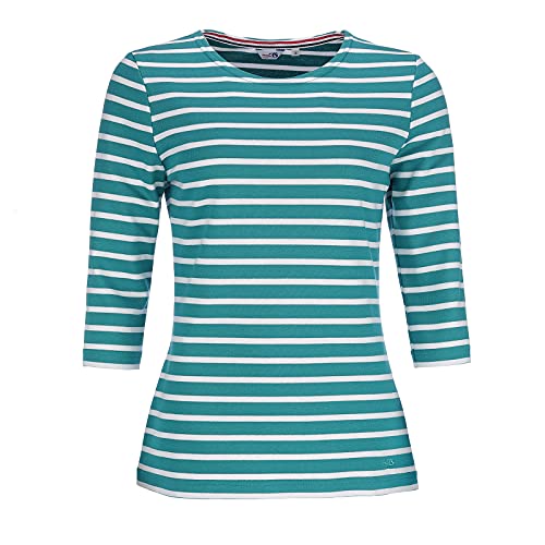 modAS Bretonisches Damenshirt mit 3/4-Arm - Streifenshirt Ringelshirt Basic Shirt Gestreift aus Baumwolle in Petrol/Weiß Größe 38 von modAS