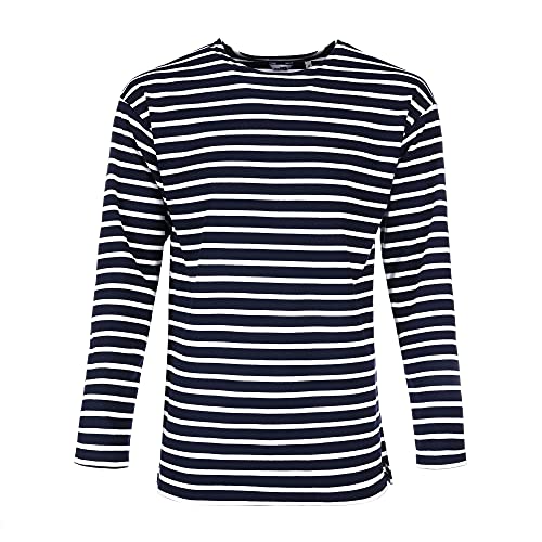 modAS Herren Shirt Bretonisches Streifenshirt - Ringelshirt Streifenshirt Langarmshirt mit Streifen aus Baumwolle in Blau/Weiß Größe 48 von modAS