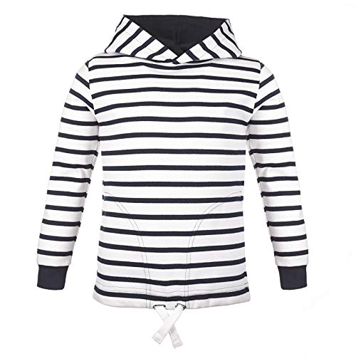 modAS Bretonisches Kinder Kapuzenshirt - Mädchen Jungen Longsleeve Kapuzen-Pullover Langarm Shirt mit Streifen aus Baumwolle in Weiß/Blau Größe 158-164 von modAS