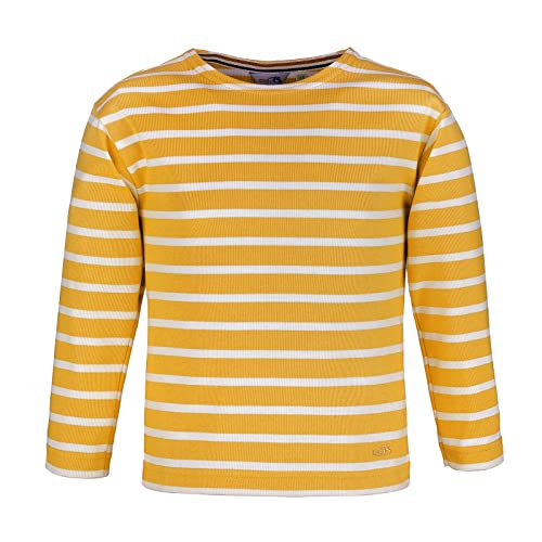 modAS Bretonisches Shirt für Kinder - Longsleeve Pullover Langarm Shirt mit Streifen Mädchen Jungen aus Baumwolle in Safran-Weiß Größe 128 von modAS