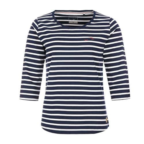 modAS Damen Bretonisches Shirt mit 3/4-Arm und Rundhals - Shirt mit Streifen aus Baumwolle in Blau-Weiß Größe 42 von modAS