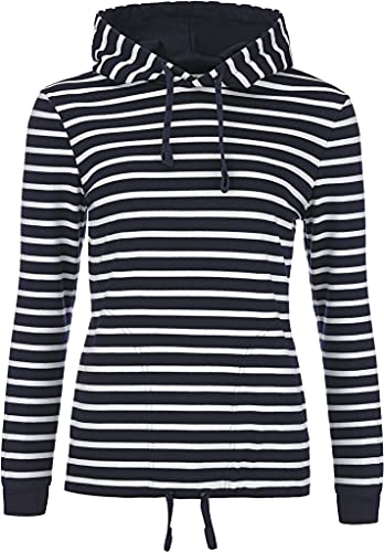 modAS Damen Kapuzenshirt Langarmshirt gestreift - Kapuzenpullover Streifenshirt Ringelshirt mit Kapuze aus Baumwolle in Blau/Weiß Größe 48 von modAS