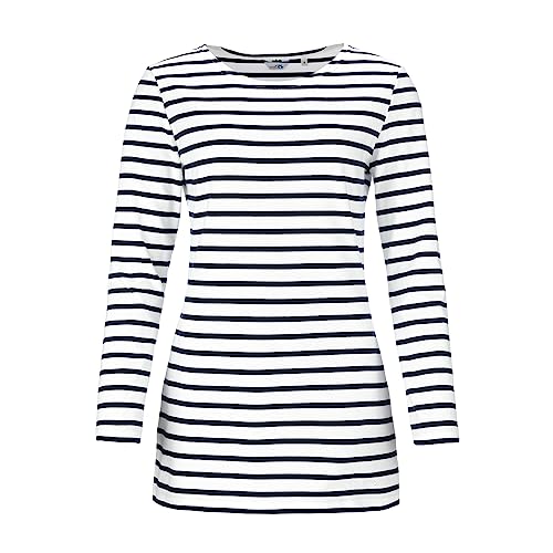 modAS Damen Long-Shirt mit Streifen Maritim - Gestreiftes Shirt Komfortschnitt aus Baumwolle in Weiß-Blau Größe 40 von modAS