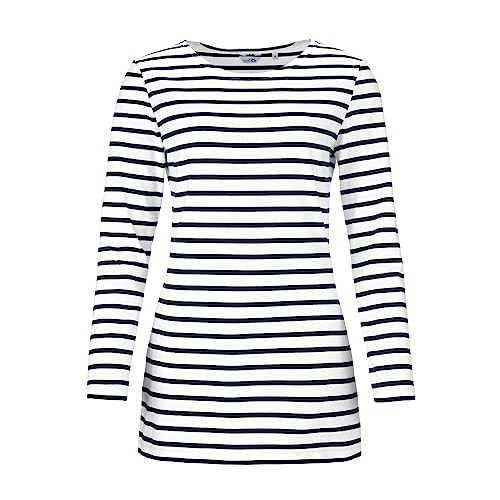 modAS Damen Long-Shirt mit Streifen Maritim - Gestreiftes Shirt Komfortschnitt aus Baumwolle in Weiß-Blau Größe 48 von modAS