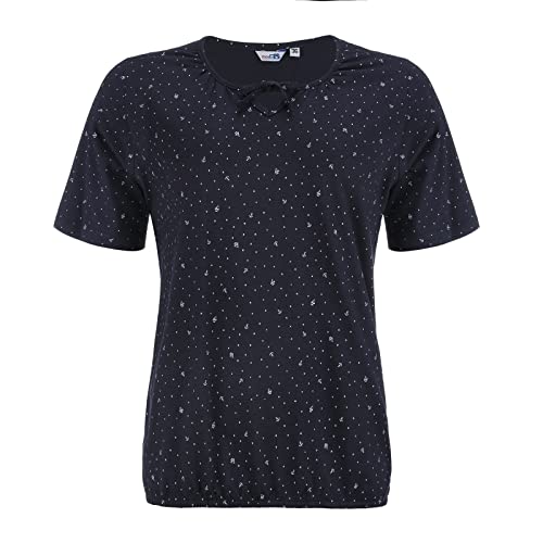 modAS Damen Shirt Maritim mit Punkte-Anker-Schiffchen-Print - Modisches Basic Kurzarm-Shirt in Marine-Weiß Größe 42 von modAS