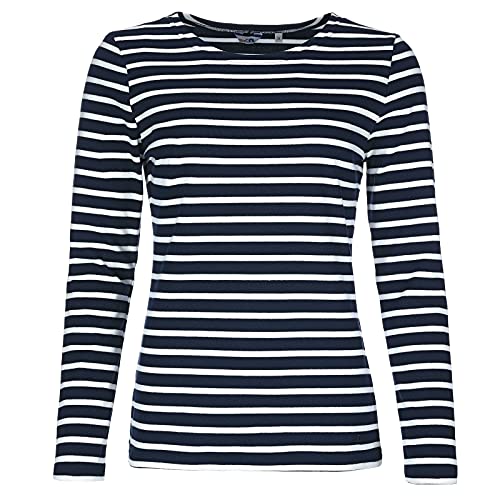 modAS Damen Shirt Streifenshirt 1/1-Arm - Ringelshirt Langarmshirt Damen Gestreift - Longsleeve Shirt mit Streifen aus Baumwolle in Blau/Weiß Größe 38 von modAS