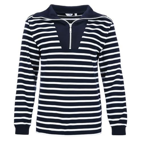 modAS Damen Troyer-Shirt Maritim mit Streifen - Gestreiftes Langarmshirt aus Baumwolle in Blau-Weiß Größe 42 von modAS