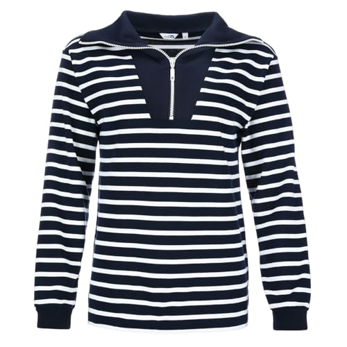 modAS Damen Troyer-Shirt Maritim mit Streifen - Gestreiftes Langarmshirt aus Baumwolle in Blau-Weiß Größe 46 von modAS
