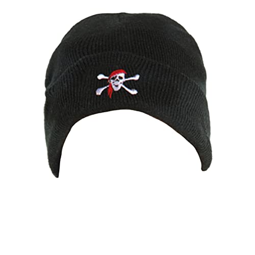 modAS Rollmütze Wintermütze für Kinder mit Print Piraten-Logo - Strickmütze Beanie Mädchen Jungen Mütze mit Totenkopf von modAS