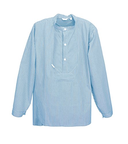 modAS Unisex Fischerhemd Sommer Langarm-Shirt mit Stehkragen - Gestreiftes Hemd im Finkenwerder-Stil in Azur-Weiß Größe Damen 38 - Herren 44 von modAS