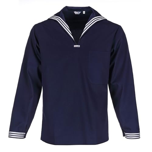 modAS Unisex Matrosenhemd Klassisch - Maritimes Langarm-Hemd mit großem Kragen in Marine Größe Damen 40, Herren 46 von modAS