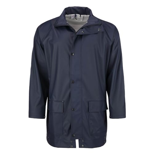 modAS Unisex PU-Regenjacke Profi - Leichte Outdoor-Jacke Damen Herren Winddicht Wasserdicht in Navy Größe L von modAS