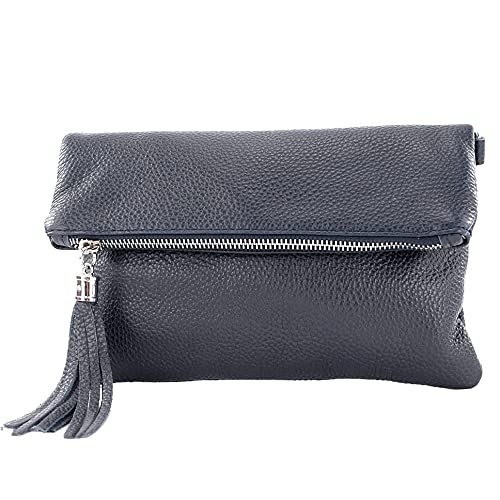 modamoda de - T167 - ital Clutch Umhängetasche Leder Klein, Farbe:Dunkelblau von modamoda de