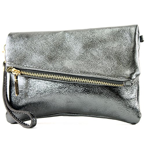 modamoda de - T95 - ital Handgelenktasche aus Nappaleder Mini, Farbe:Anthrazit-Metallic von modamoda de