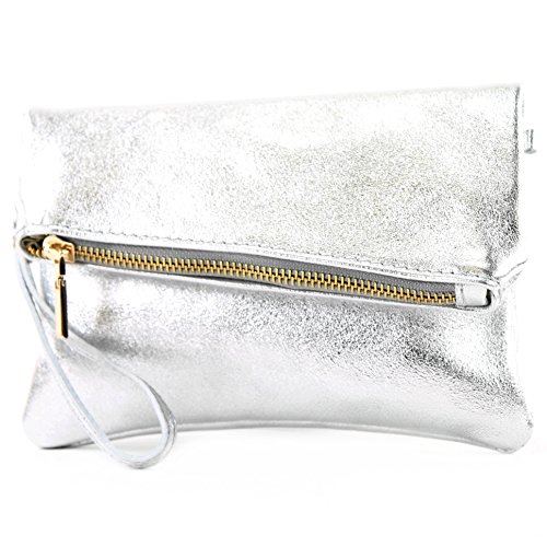 modamoda de - T95 - ital Handgelenktasche aus Nappaleder Mini, Farbe:Silber-Metallic von modamoda de