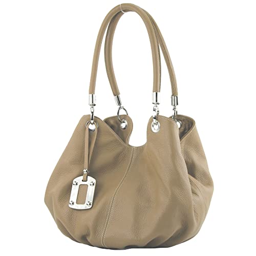 modamoda de - 228 - ital. Beuteltasche aus festem Leder, Farbe:Taupe von modamoda de