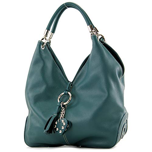 modamoda de - 330 - ital. Leder Damen Schultertasche Large, Farbe:Petrol von modamoda de