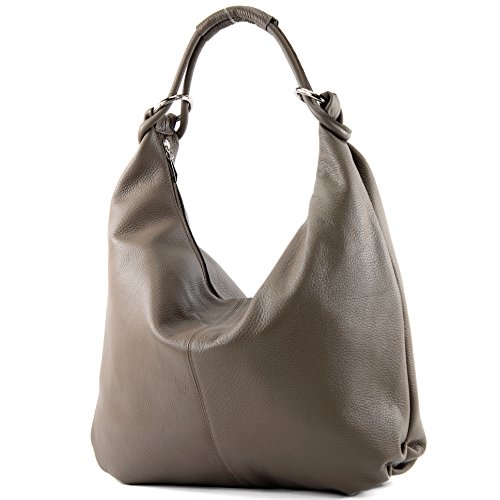 modamoda de - 337 - Damen Schultertasche Shopper Leder made in Italy, Farbe:Taupe von modamoda de