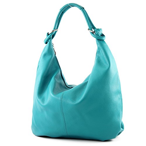 modamoda de - 337 - Damen Schultertasche Shopper Leder made in Italy, Farbe:Türkis_1 von modamoda de