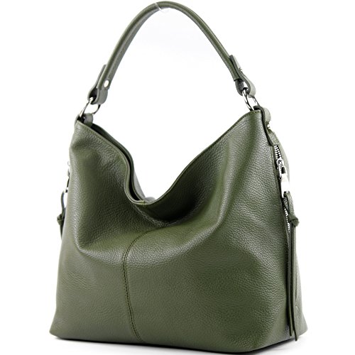 modamoda de Damen Schultertasche, Leder T160, Farbe:Olivgrün2021 von modamoda de