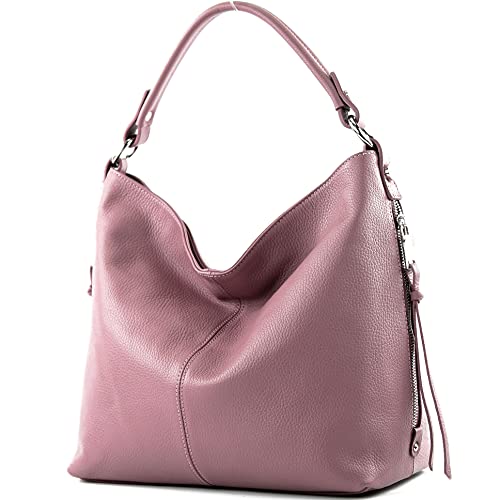 modamoda de Damen Schultertasche, Leder T160, Farbe:T160 Altrosa von modamoda de