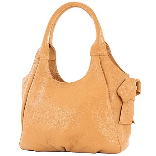 modamoda de - IT28 - ital Damen Schultertasche aus Leder, Farbe:Camel/Leder von modamoda de