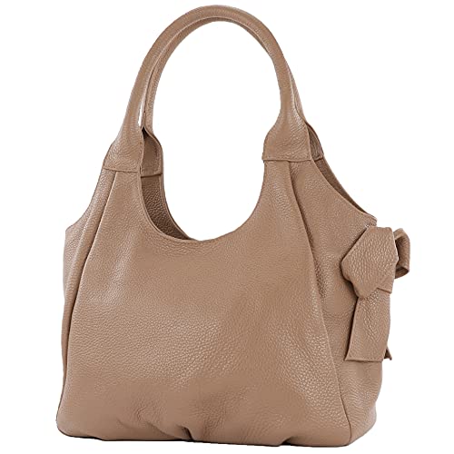 modamoda de - IT28 - ital Damen Schultertasche aus Leder, Farbe:Terrabraun/Leder von modamoda de