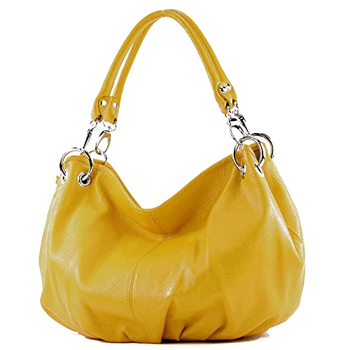 modamoda de - IT40 - ital. Damen Schultertasche aus Leder, Farbe:Sonnengelb Leder von modamoda de