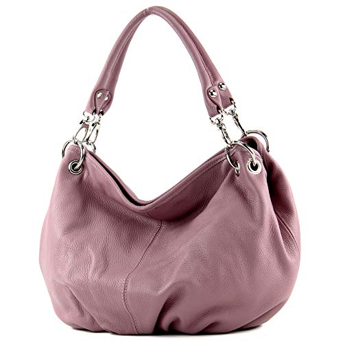 modamoda de - IT40 - ital. Damen Schultertasche aus Leder, Farbe:Altrosa Leder von modamoda de