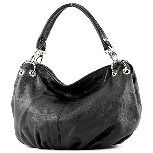 modamoda de - IT40 - ital. Damen Schultertasche aus Leder, Farbe:Schwarz Leder von modamoda de