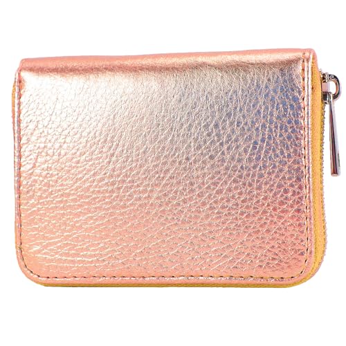 modamoda de - P04 - ital. Damen Portemonnaie Echtleder kurz, Farbe:Roségold-Metallic von modamoda de