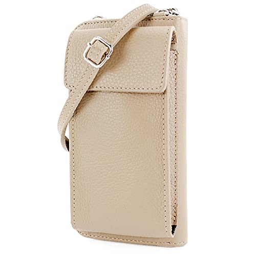 modamoda de - P06 - ital. Damen Umhängetasche Geldbörse Handytasche Leder, Farbe:Graubeige von modamoda de