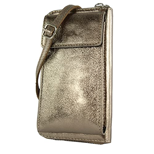 modamoda de - P06 - ital. Damen Umhängetasche Geldbörse Handytasche Leder, Farbe:Altgold-Metallic von modamoda de