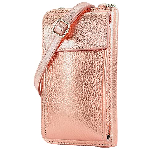 modamoda de - P06 - ital. Damen Umhängetasche Geldbörse Handytasche Leder, Farbe:Roségold-Metallic von modamoda de