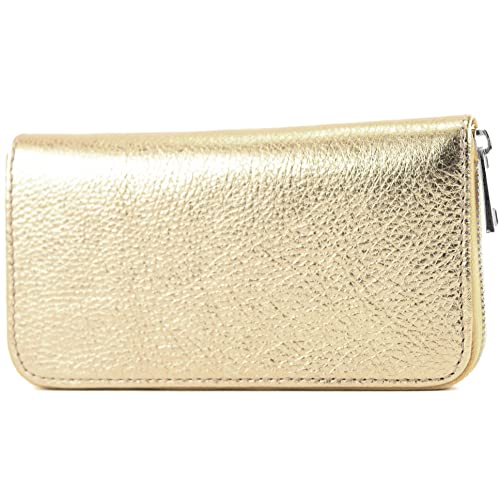 modamoda de - SILBER-P02 - ital. Damen Portemonnaie Echtleder lang, Farbe:Lightgold Metallic von modamoda de