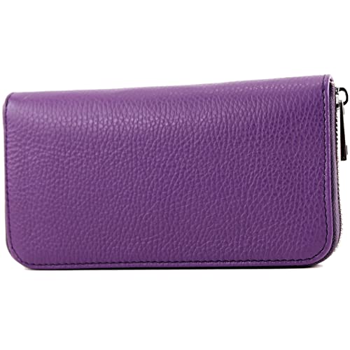modamoda de - SILBER-P02 - ital. Damen Portemonnaie Echtleder lang, Farbe:Purple von modamoda de